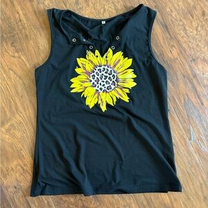 Black Sunflower Graphic Tank Top - Women's Sleeveless Tee